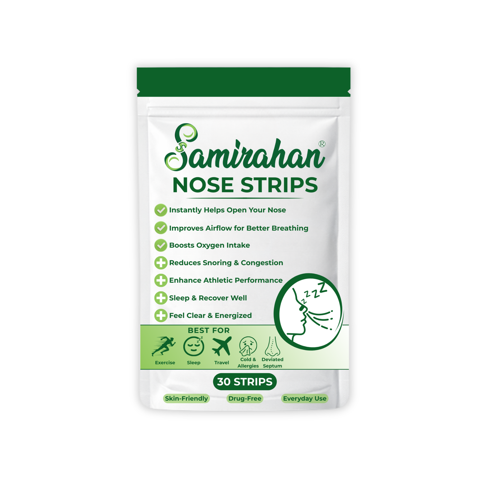 Samirahan Nose Strips Drug-Free Anti-Snore Support 30 Days Supply Samirahan Nosal Strip anti snore Australia premium brand online shop cheapest price Aussie complexion coloured quality breathing support improve nasal airflow deviated septum oxygen intake performance athlete boost sydney melbourne liverpool NSW Adelaide Hobart Brisbane Newcastle Gold Coast Perth