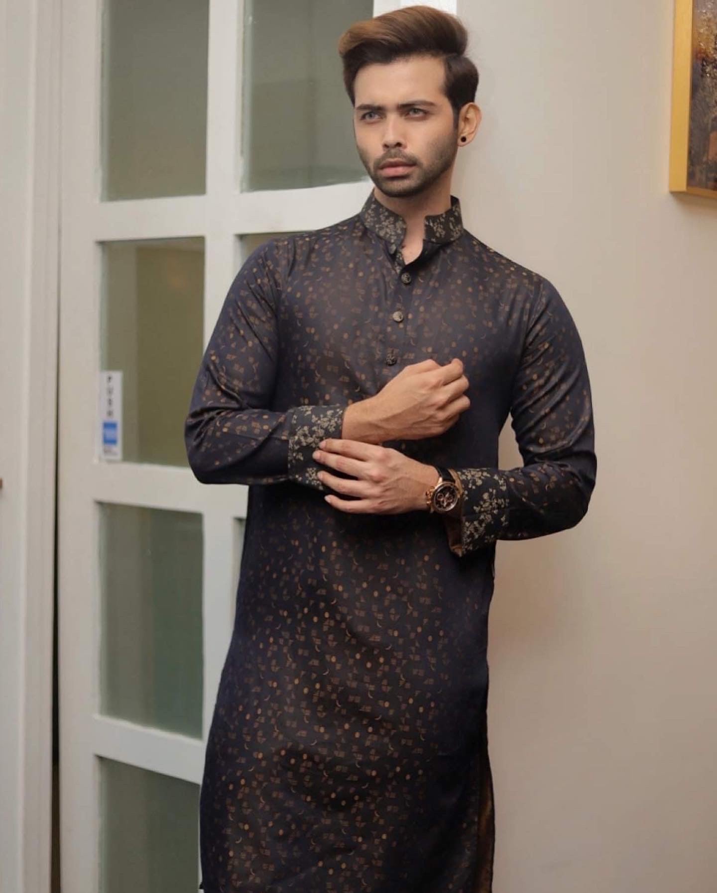 Experience best Desi Fashion with Premium Men's Panjabi. High Quality Delhi Cotton black body golden luxurious traditional Bangladeshi garment stylish style exclusive deshi punjabi long mens dress eid ramadan bangla bangali bengali hindi indian wedding shadi cultural cloth cheapest price in Sydney Melbourne Australia
